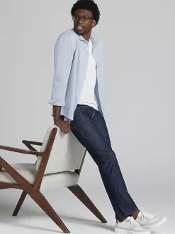 Button Up Shirts|Long Sleeve Button Up Shirts-Joseph Abboud Modern Fit Heathered Twill Overshirt Light Blue