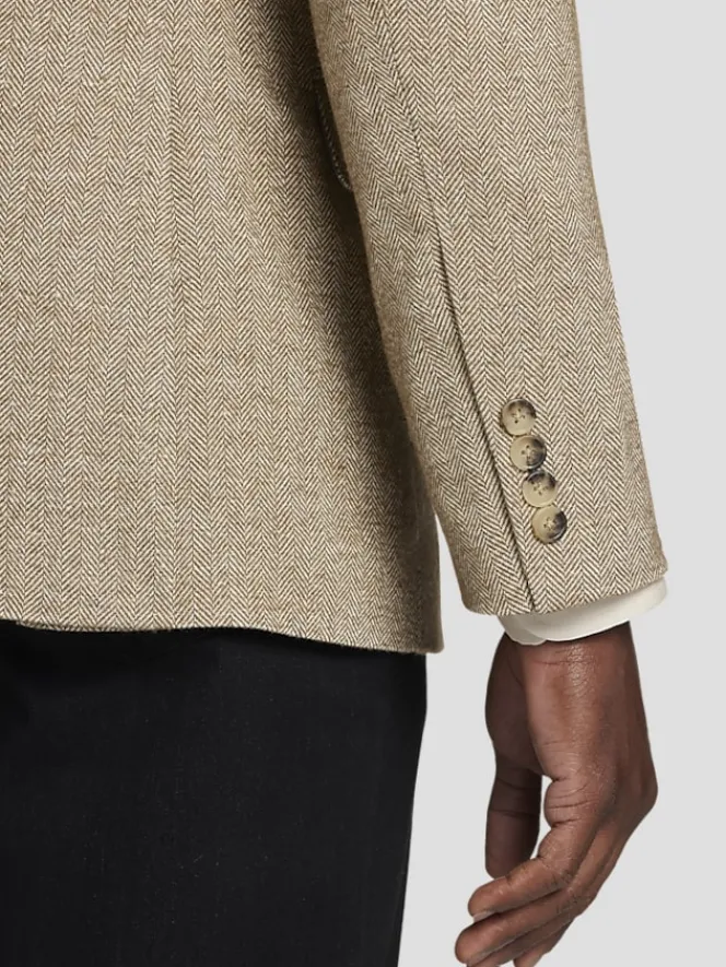 Sport Coats|Sport Coats-Pronto Uomo Modern Fit Herringbone Sport Coat Grey Bone