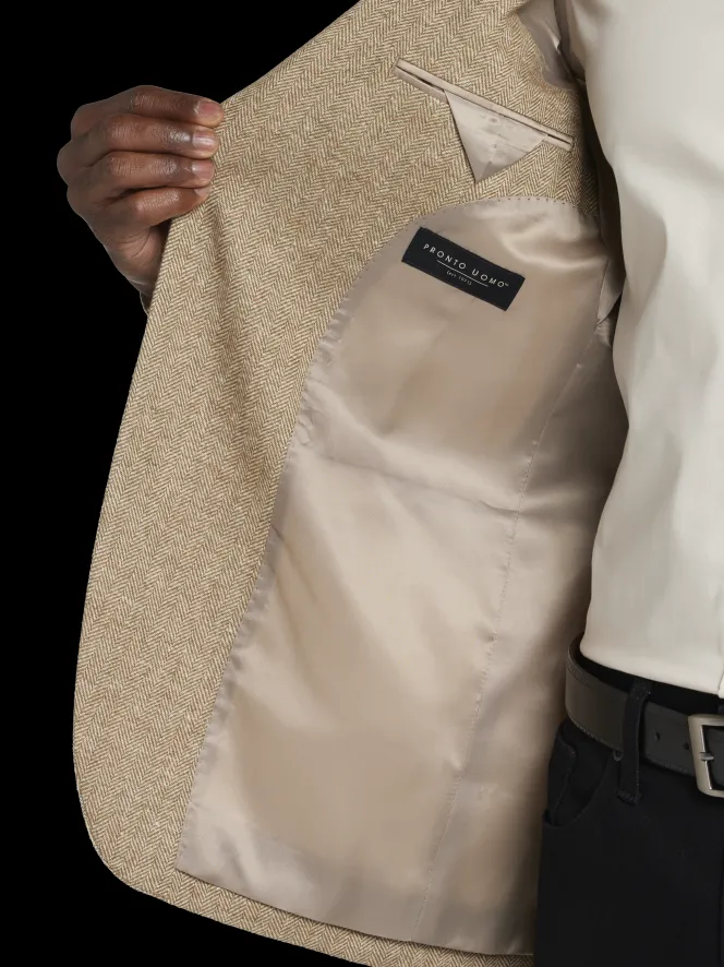 Sport Coats|Sport Coats-Pronto Uomo Modern Fit Herringbone Sport Coat Grey Bone