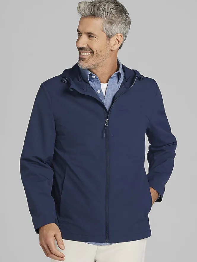 Outerwear-Awearness Kenneth Cole Modern Fit Hooded Performance Stretch Windbreaker Black