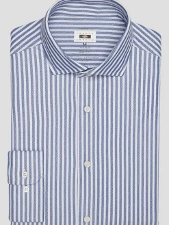 Patterned Dress Shirts|Designer Dress Shirts-Joseph Abboud Modern Fit Knit Bengal Stripe 4-Way Stretch Dress Shirt Blue