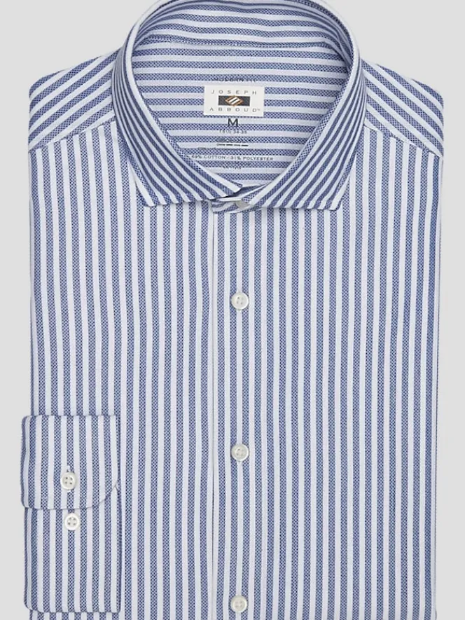 Patterned Dress Shirts|Designer Dress Shirts-Joseph Abboud Modern Fit Knit Bengal Stripe 4-Way Stretch Dress Shirt Blue