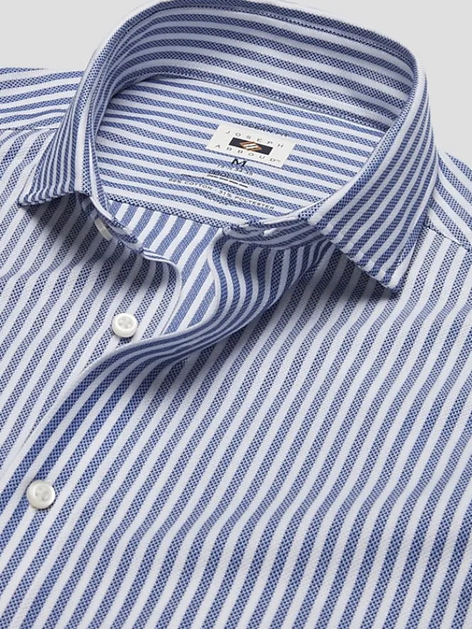 Patterned Dress Shirts|Designer Dress Shirts-Joseph Abboud Modern Fit Knit Bengal Stripe 4-Way Stretch Dress Shirt Blue