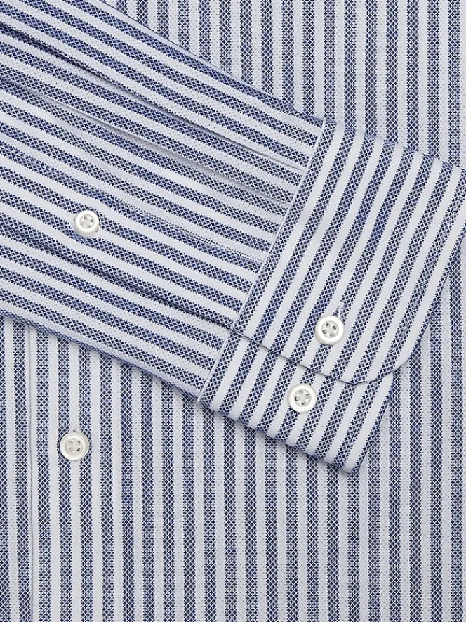 Patterned Dress Shirts|Designer Dress Shirts-Joseph Abboud Modern Fit Knit Bengal Stripe 4-Way Stretch Dress Shirt Blue