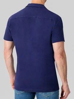 Button Up Shirts-Report Collection Modern Fit Knit Short Sleeve Camp Shirt Navy