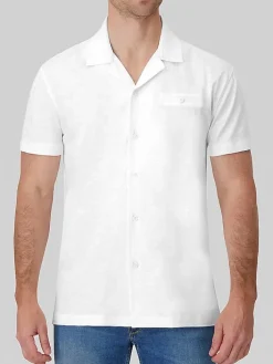 Button Up Shirts-Report Collection Modern Fit Knit Short Sleeve Camp Shirt White