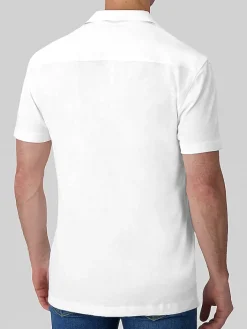 Button Up Shirts-Report Collection Modern Fit Knit Short Sleeve Camp Shirt White