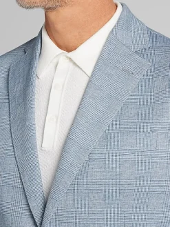 3-piece Suits|Suit Separates-JOE Joseph Abboud Modern Fit Knit Suit Jacket Lt Blue Plaid