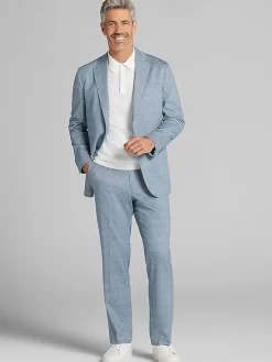 3-piece Suits|Suit Separates-JOE Joseph Abboud Modern Fit Knit Suit Jacket Lt Blue Plaid