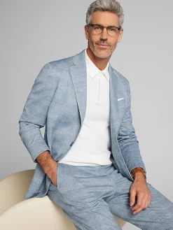 3-piece Suits|Suit Separates-JOE Joseph Abboud Modern Fit Knit Suit Jacket Lt Blue Plaid