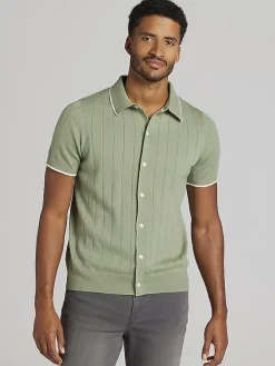 Button Up Shirts|Casual Shop-Joseph Abboud Modern Fit Lightweight Button Front Sweater Oil Green