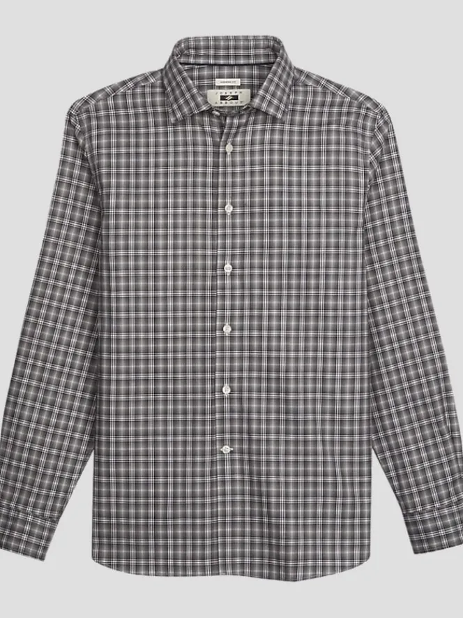 Button Up Shirts|Long Sleeve Button Up Shirts-Joseph Abboud Modern Fit Lightweight Plaid Button Up Shirt Grey