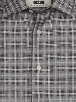 Button Up Shirts|Long Sleeve Button Up Shirts-Joseph Abboud Modern Fit Lightweight Plaid Button Up Shirt Grey