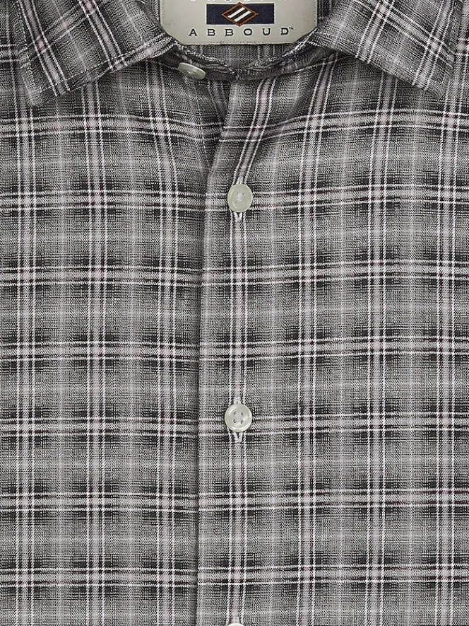 Button Up Shirts|Long Sleeve Button Up Shirts-Joseph Abboud Modern Fit Lightweight Plaid Button Up Shirt Grey
