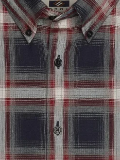 Button Up Shirts|Long Sleeve Button Up Shirts-Joseph Abboud Modern Fit Lightweight Plaid Button Up Shirt Red