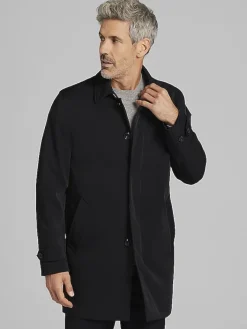 Outerwear-Joseph Abboud Modern Fit Lightweight Stretch Raincoat Black