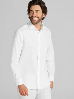 Button Up Shirts|Casual Shirts-Joseph Abboud Modern Fit Linen Blend Button Up Shirt Light Blue