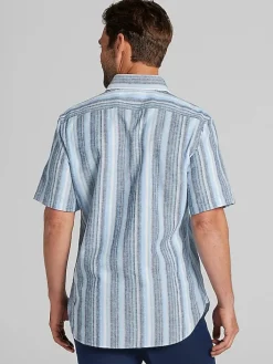 Button Up Shirts|Casual Shirts-Joseph Abboud Modern Fit Linen Blend Button Up Shirt Blue