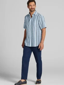 Button Up Shirts|Casual Shirts-Joseph Abboud Modern Fit Linen Blend Button Up Shirt Blue