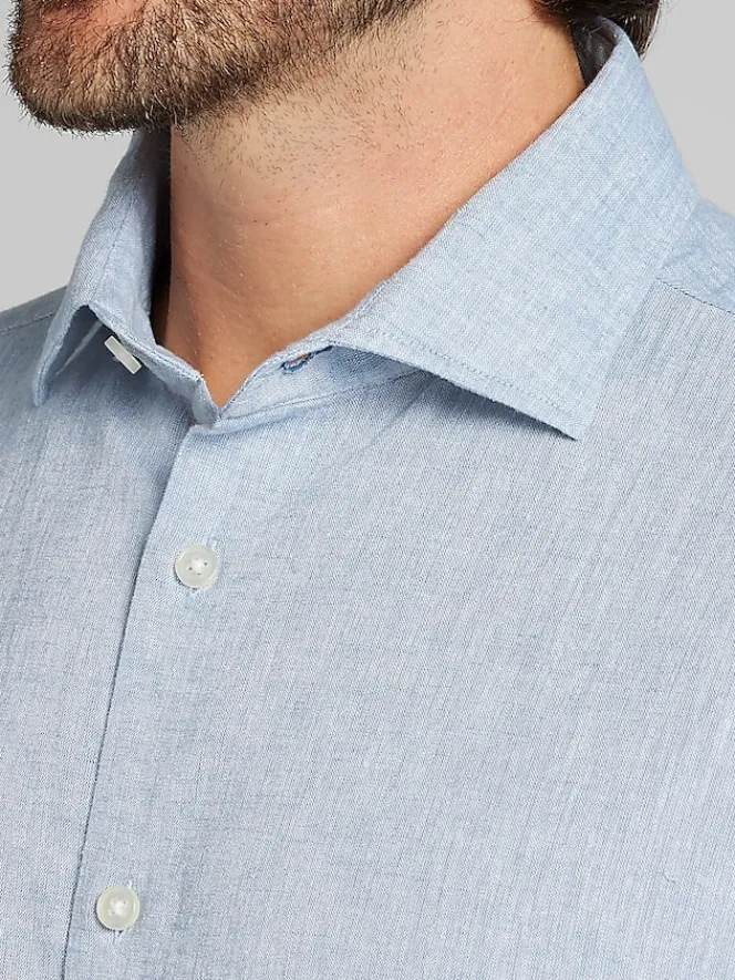 Button Up Shirts|Casual Shirts-Joseph Abboud Modern Fit Linen Blend Button Up Shirt Chambray