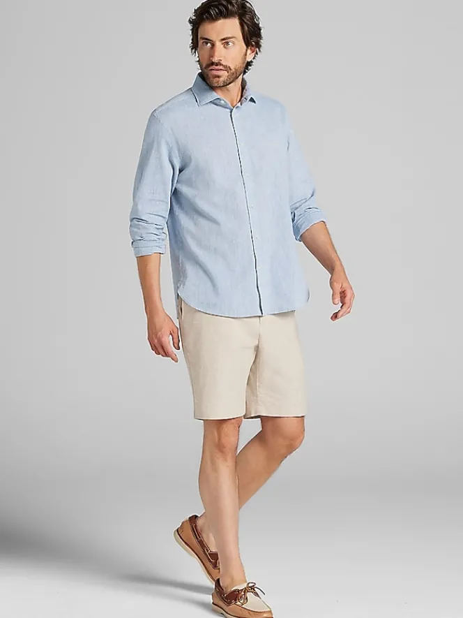 Button Up Shirts|Casual Shirts-Joseph Abboud Modern Fit Linen Blend Button Up Shirt Chambray