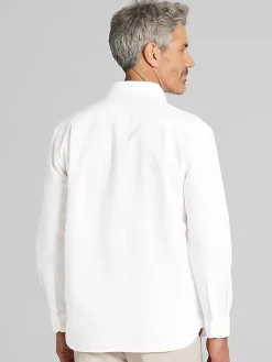 Button Up Shirts|Casual Shirts-Joseph Abboud Modern Fit Linen Blend Button Up Popover White