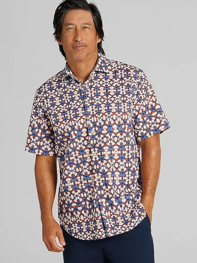 Button Up Shirts|Casual Shirts-Joseph Abboud Modern Fit Linen Blend Button Up Shirt Navy/Rust