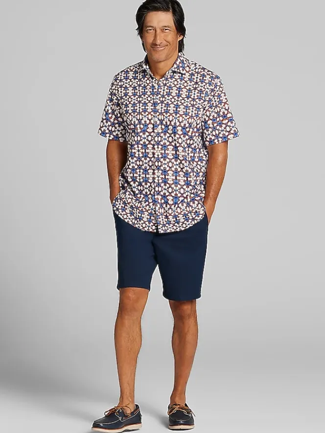 Button Up Shirts|Casual Shirts-Joseph Abboud Modern Fit Linen Blend Button Up Shirt Navy/Rust