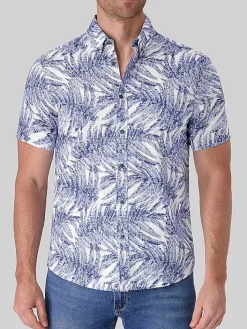 Button Up Shirts|Casual Shirts-Report Collection Modern Fit Linen Blend Button Up Shirt Med Blue