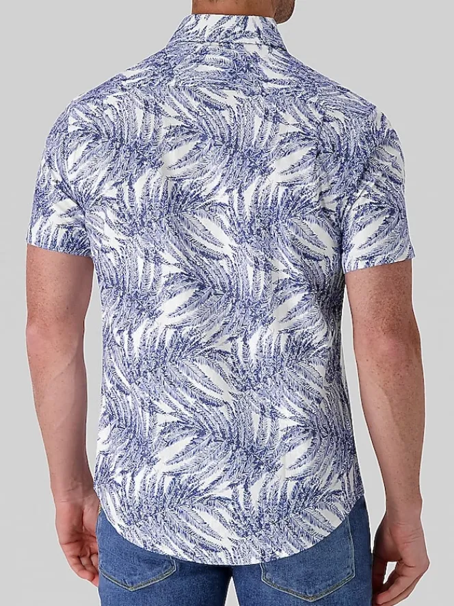 Button Up Shirts|Casual Shirts-Report Collection Modern Fit Linen Blend Button Up Shirt Med Blue