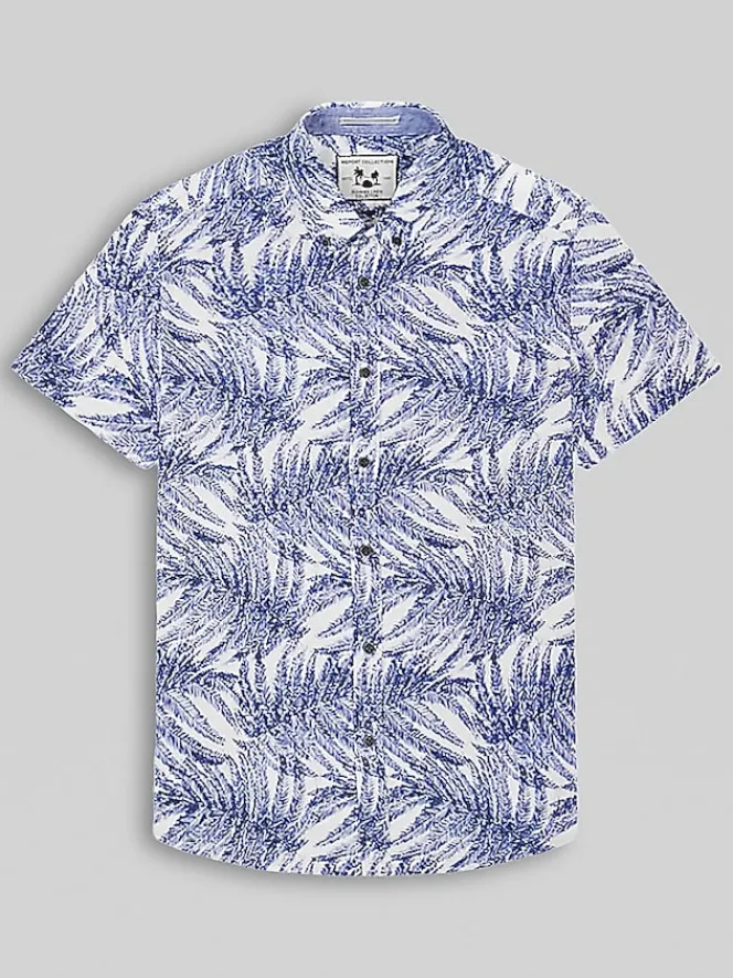 Button Up Shirts|Casual Shirts-Report Collection Modern Fit Linen Blend Button Up Shirt Med Blue