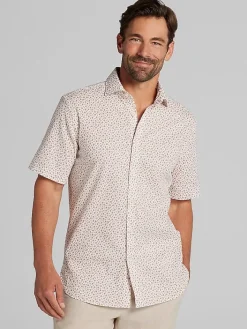 Button Up Shirts|Casual Shirts-Joseph Abboud Modern Fit Linen Blend Floral Button Up Shirt White/Rust