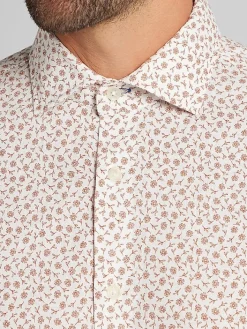 Button Up Shirts|Casual Shirts-Joseph Abboud Modern Fit Linen Blend Floral Button Up Shirt White/Rust