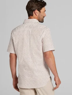 Button Up Shirts|Casual Shirts-Joseph Abboud Modern Fit Linen Blend Floral Button Up Shirt White/Rust