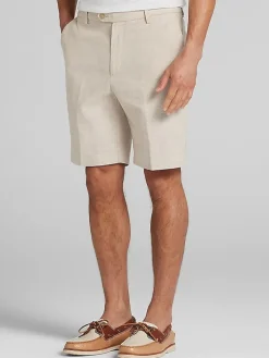 Shorts|Shorts-Joseph Abboud Modern Fit Linen Blend Shorts Blue