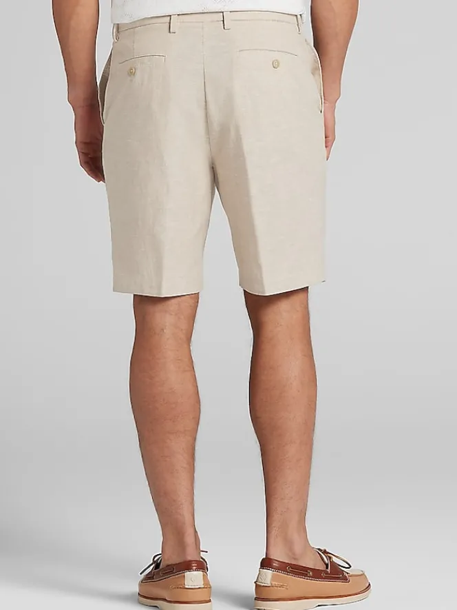 Shorts|Shorts-Joseph Abboud Modern Fit Linen Blend Shorts Blue