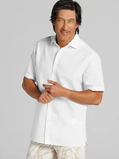 Button Up Shirts|Casual Shirts-Joseph Abboud Modern Fit Linen Blend Spread Collar Button Up Shirt White