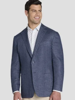 Sport Coats|Sport Coats-Joseph Abboud Modern Fit Linen Blend Sport Coat Blue Tic