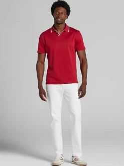 Polos|Casual Shirts-Joseph Abboud Modern Fit Luxe Mini Stripe Johnny Polo Lt Green