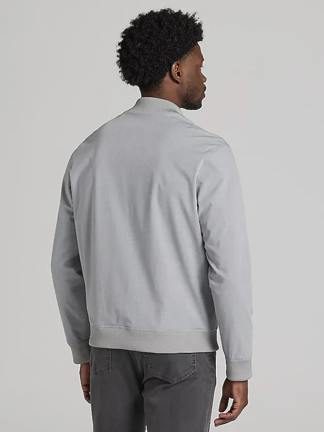 Outerwear-Awearness Kenneth Cole Modern Fit Mini Check Bomber Jacket Light Grey