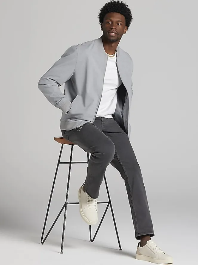 Outerwear-Awearness Kenneth Cole Modern Fit Mini Check Bomber Jacket Light Grey