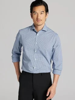Dress Shirts-Wilke-Rodriguez Modern Fit Mini Check Dress Shirt Blue