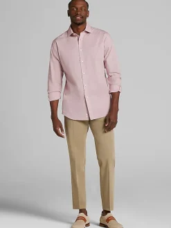 Big & Tall Dress Shirts|Patterned Dress Shirts-Wilke-Rodriguez Modern Fit Mini Check Dress Shirt Red