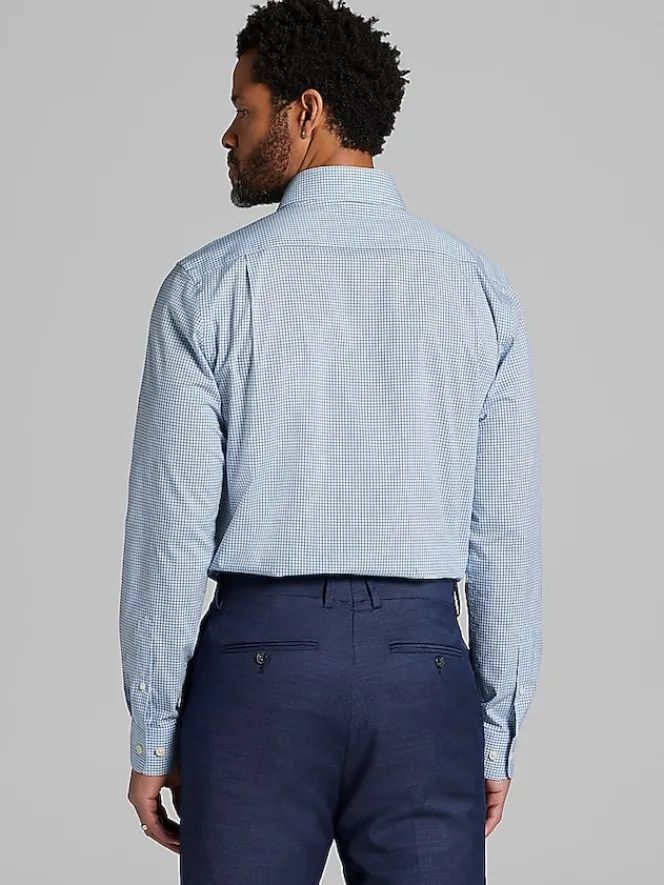 Patterned Dress Shirts|Dress Shirts-Wilke-Rodriguez Modern Fit Mini Grid Dress Shirt Blue