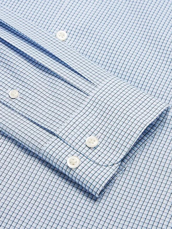 Patterned Dress Shirts|Dress Shirts-Wilke-Rodriguez Modern Fit Mini Grid Dress Shirt Blue
