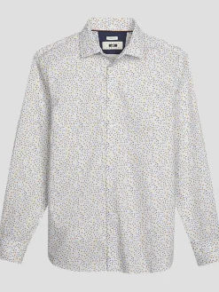 Button Up Shirts|Long Sleeve Button Up Shirts-Joseph Abboud Modern Fit Mini Leaf Button Up Shirt White