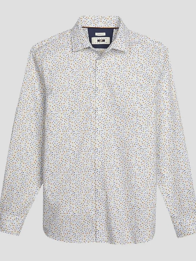 Button Up Shirts|Long Sleeve Button Up Shirts-Joseph Abboud Modern Fit Mini Leaf Button Up Shirt White