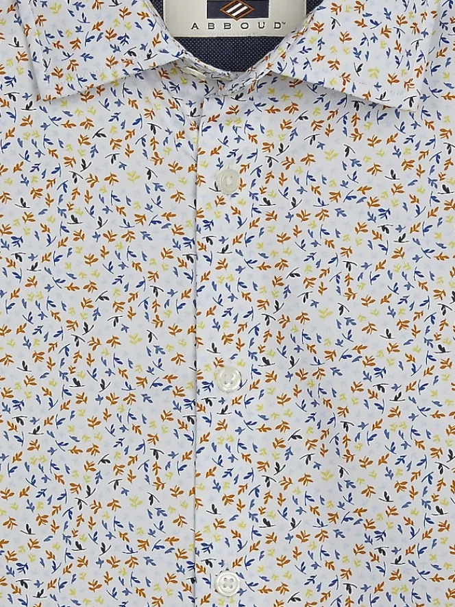 Button Up Shirts|Long Sleeve Button Up Shirts-Joseph Abboud Modern Fit Mini Leaf Button Up Shirt White