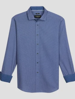 Button Up Shirts|Long Sleeve Button Up Shirts-Pronto Uomo Modern Fit Mini Print Button Up Shirt Dark Blue