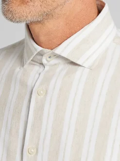 Button Up Shirts|Long Sleeve Button Up Shirts-Joseph Abboud Modern Fit Multistripe Linen Blend Button Up Shirt Navy/White